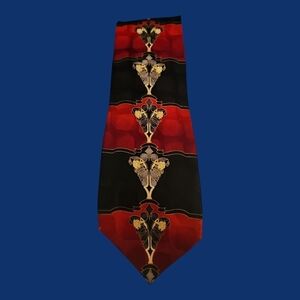 Vtg OTTIMO UOMO Red and Black Floral Patterned Silk Tie